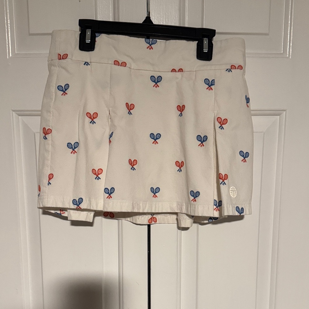 Tory Sport White tennis Skort with Blue and Red Racket Design